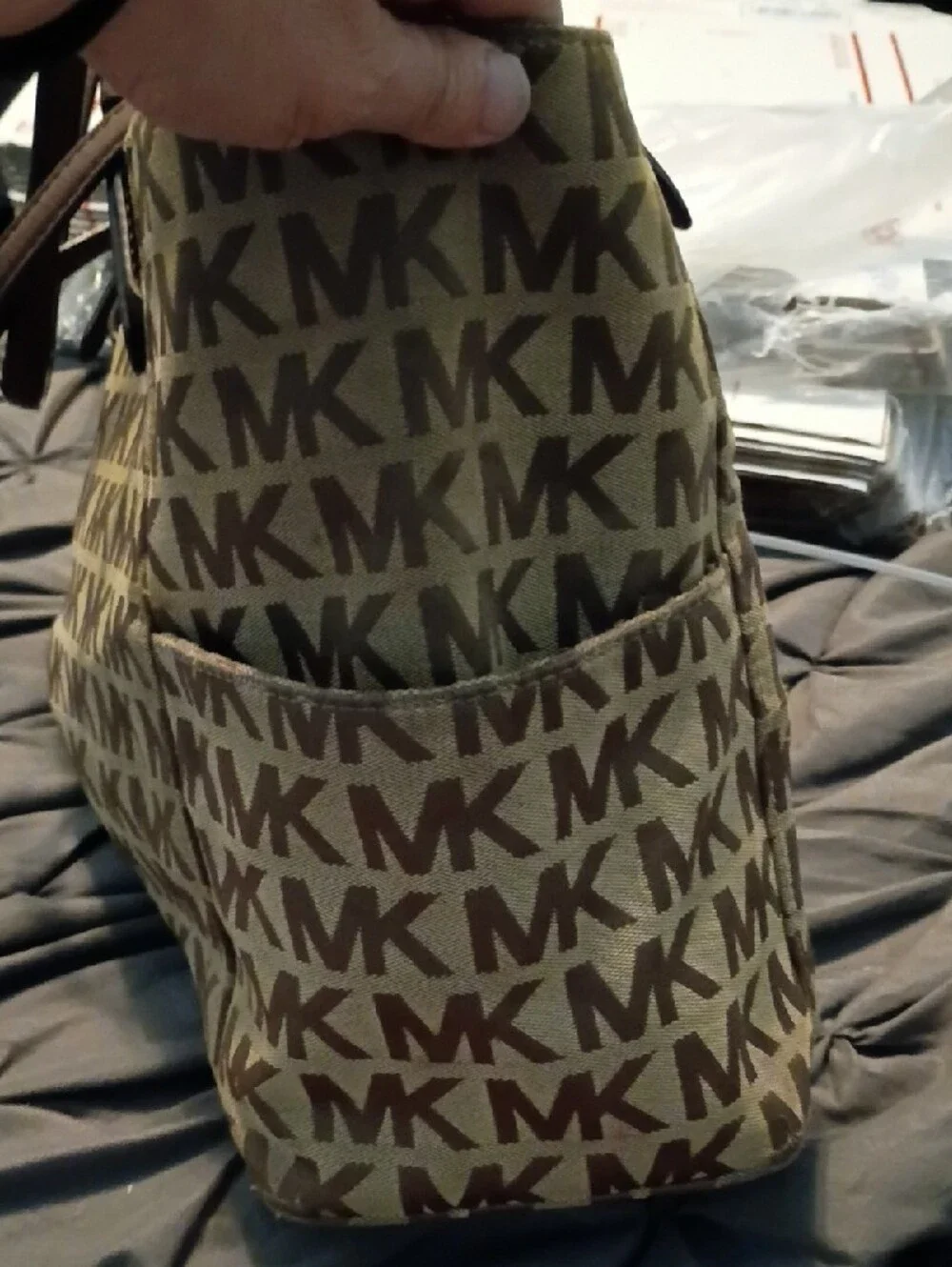 Michael Kors Brown MK Logo Tote with Gold Charm